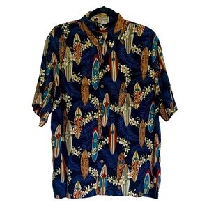 Vintage Aloha Hut Hawaii 100% Rayon Hawaiian Camp Shirt Large Surf Surfboards